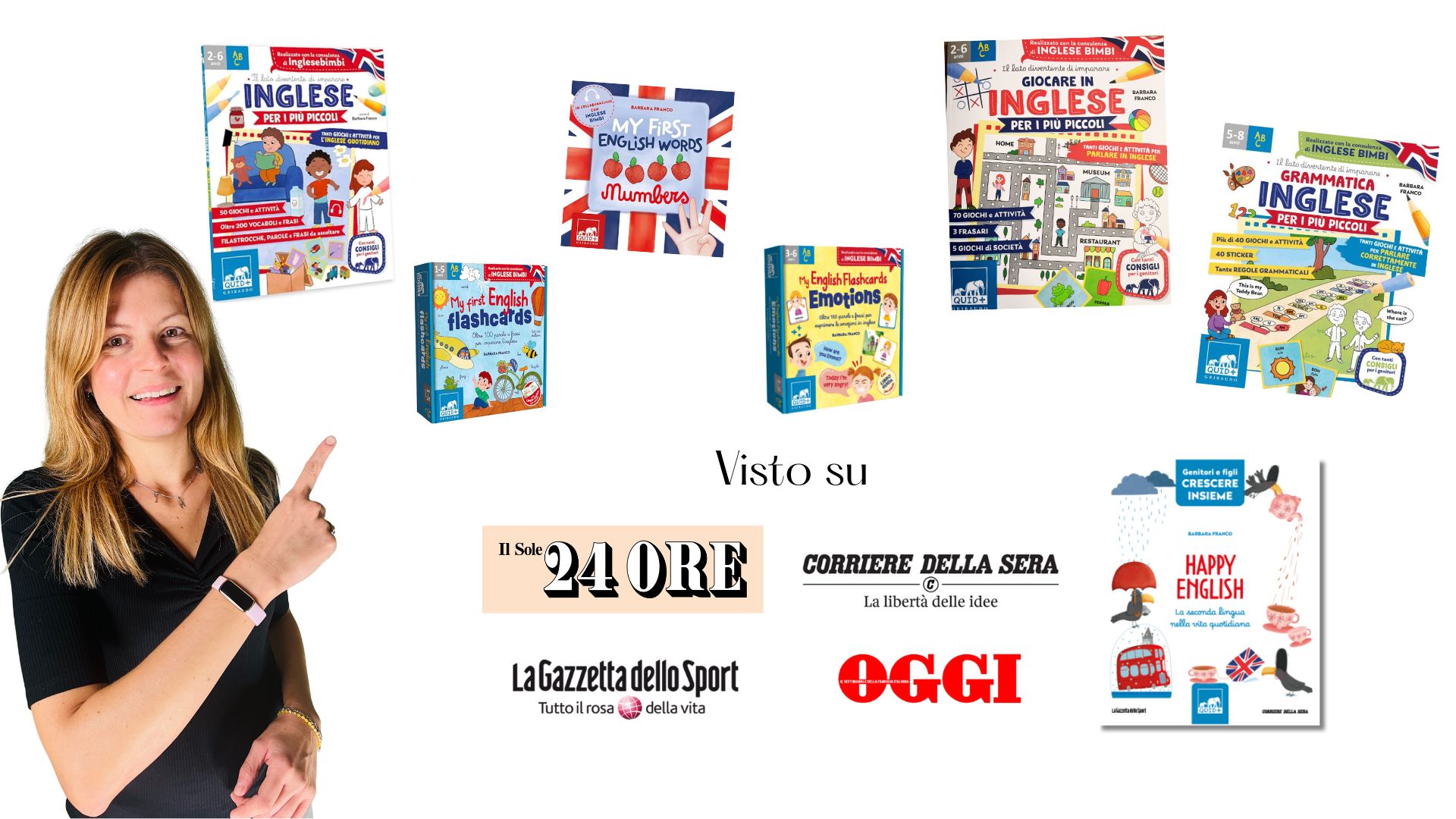 Sara con i suoi libri e le sue apparizioni sui media